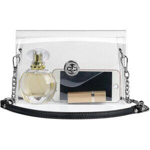 Clear Purse for Women Stadium Approved, Clear Crossbody Bag, PU Material Chain
